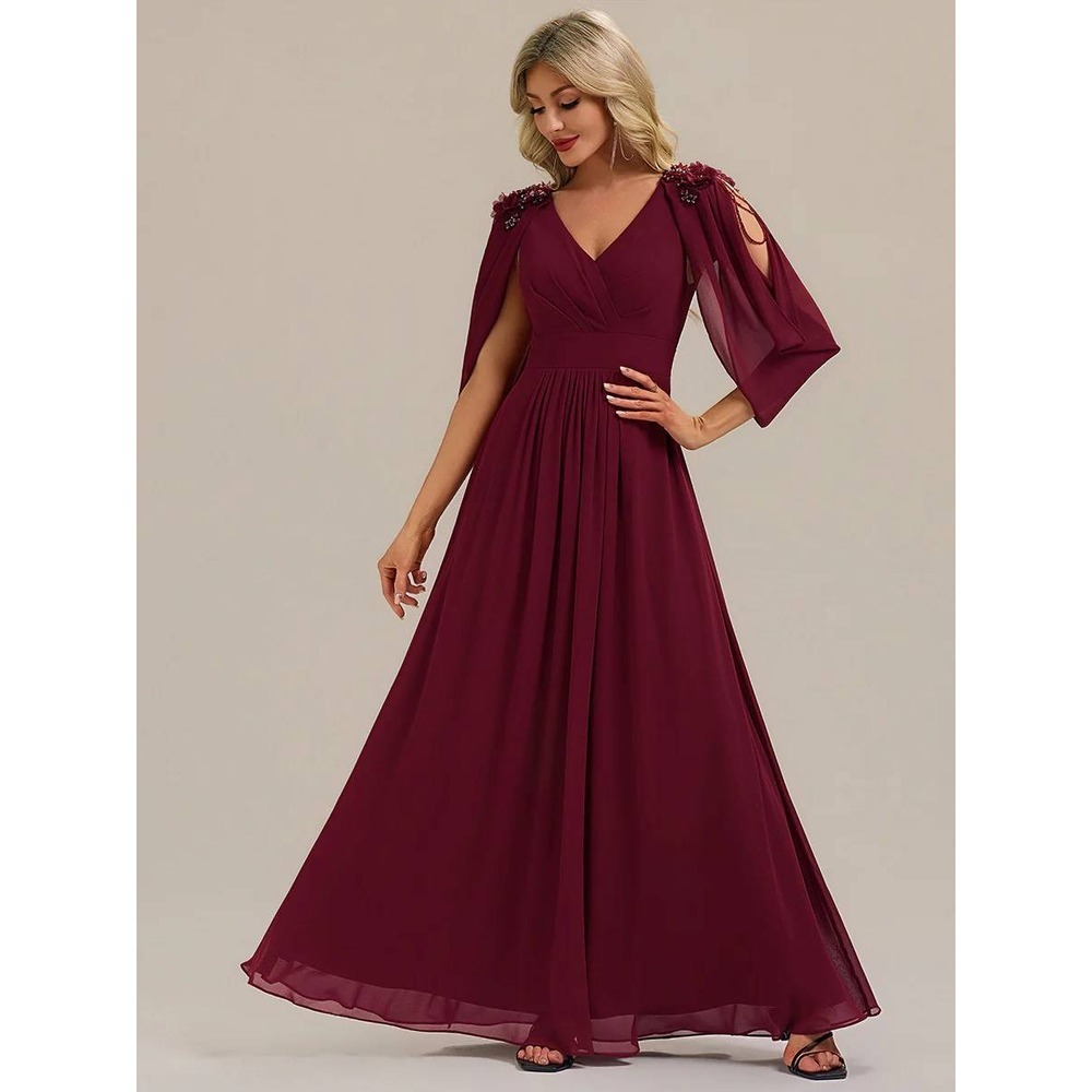Ever Pretty Merlot A-Line Flowy Floral Beaded Chiffon Formal Dress NWT / 22 - Picture 3 of 16